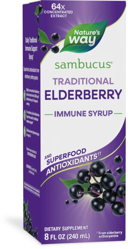 Nature's Way Sambucus Elderberry Syrup, 8 fl oz box, as shown on the manufacturer's own site
